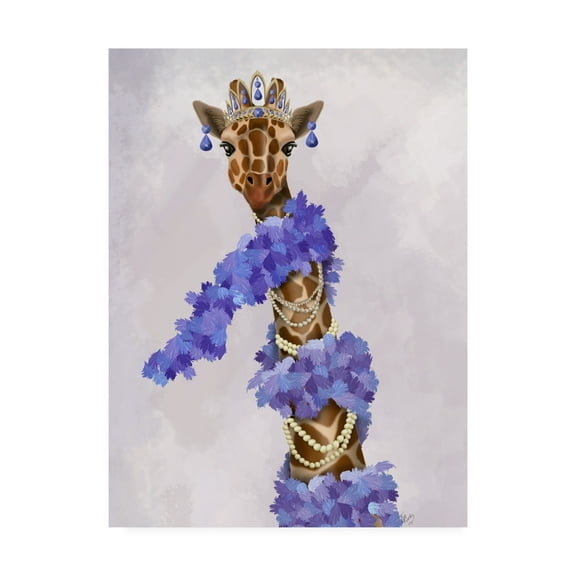 Trademark Fine Art 'Giraffe with Purple Boa' Canvas Art by Fab Funky