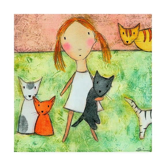 Trademark Fine Art 'Girl with Cats' Canvas Art by Carla Sonheim