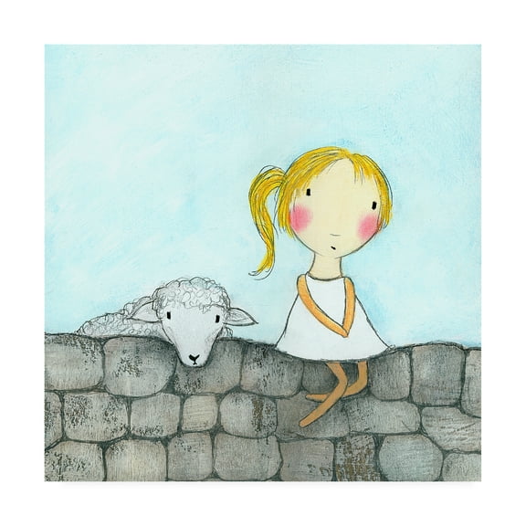 Trademark Fine Art 'Girl with Lamb Stone Wall' Canvas Art by Carla Sonheim