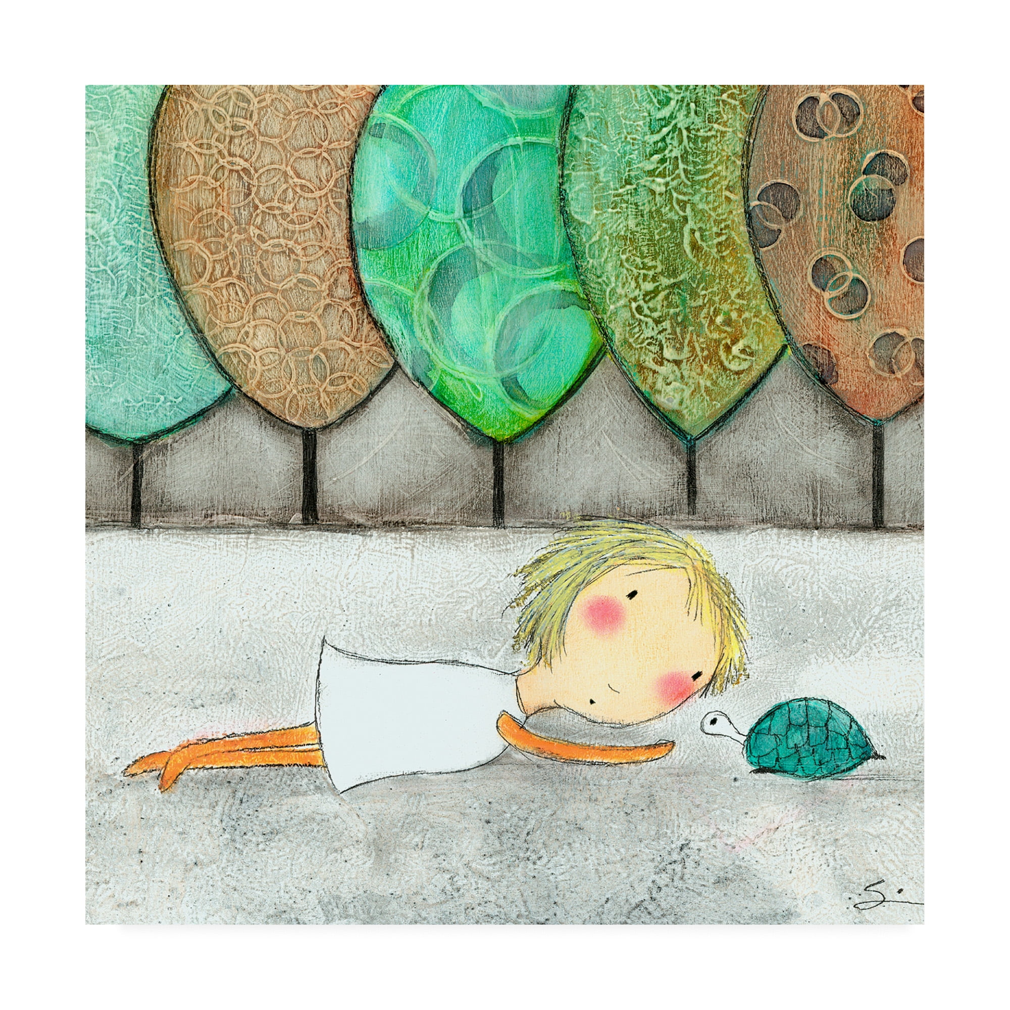 Trademark Fine Art 'Girl with Turtle' Canvas Art by Carla Sonheim