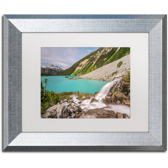 Trademark Fine Art 'Glacier Waterfall' Canvas Art by Pierre Leclerc, White Matte, Silver Frame