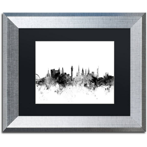 Trademark Fine Art "Glasgow Scotland Skyline B&W" Canvas Art by Michael Tompsett, Black Matte, Silver Frame
