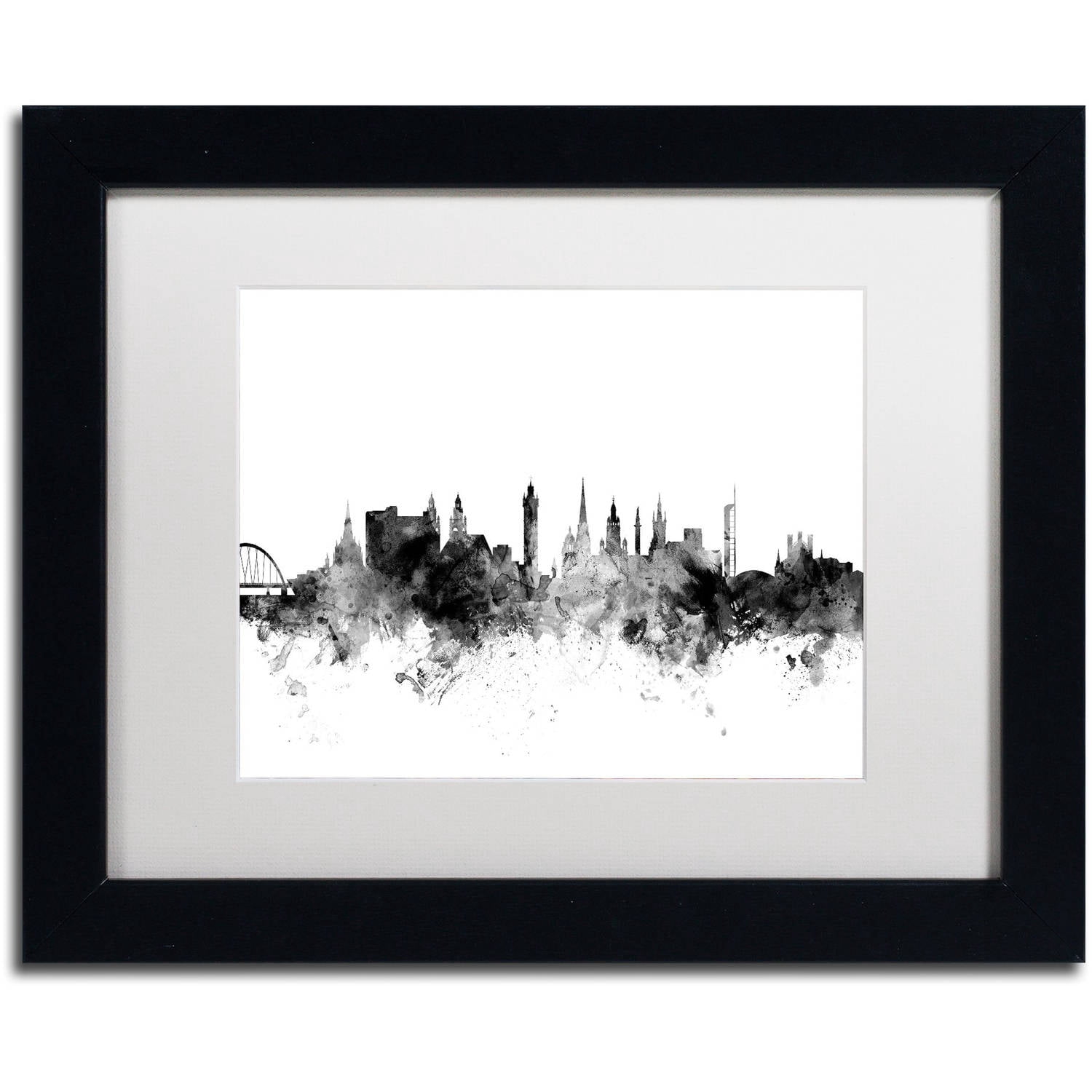 Trademark Fine Art "Glasgow Scotland Skyline B&W" Canvas Art by Michael Tompsett, White Matte, Black Frame