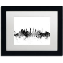 Trademark Fine Art "Glasgow Scotland Skyline B&W" Canvas Art by Michael Tompsett, White Matte, Black Frame