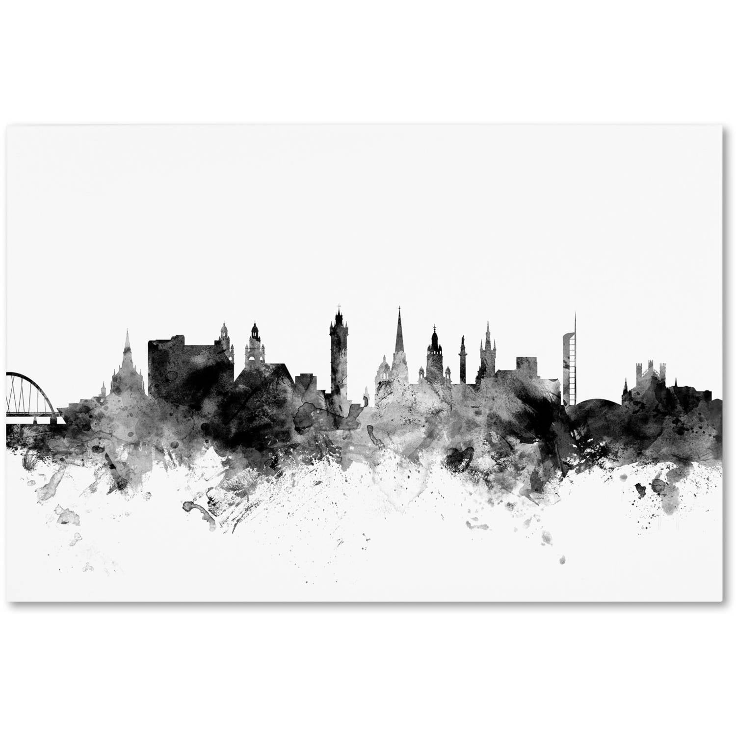 Trademark Fine Art "Glasgow Scotland Skyline B&W" Canvas Art by Michael Tompsett