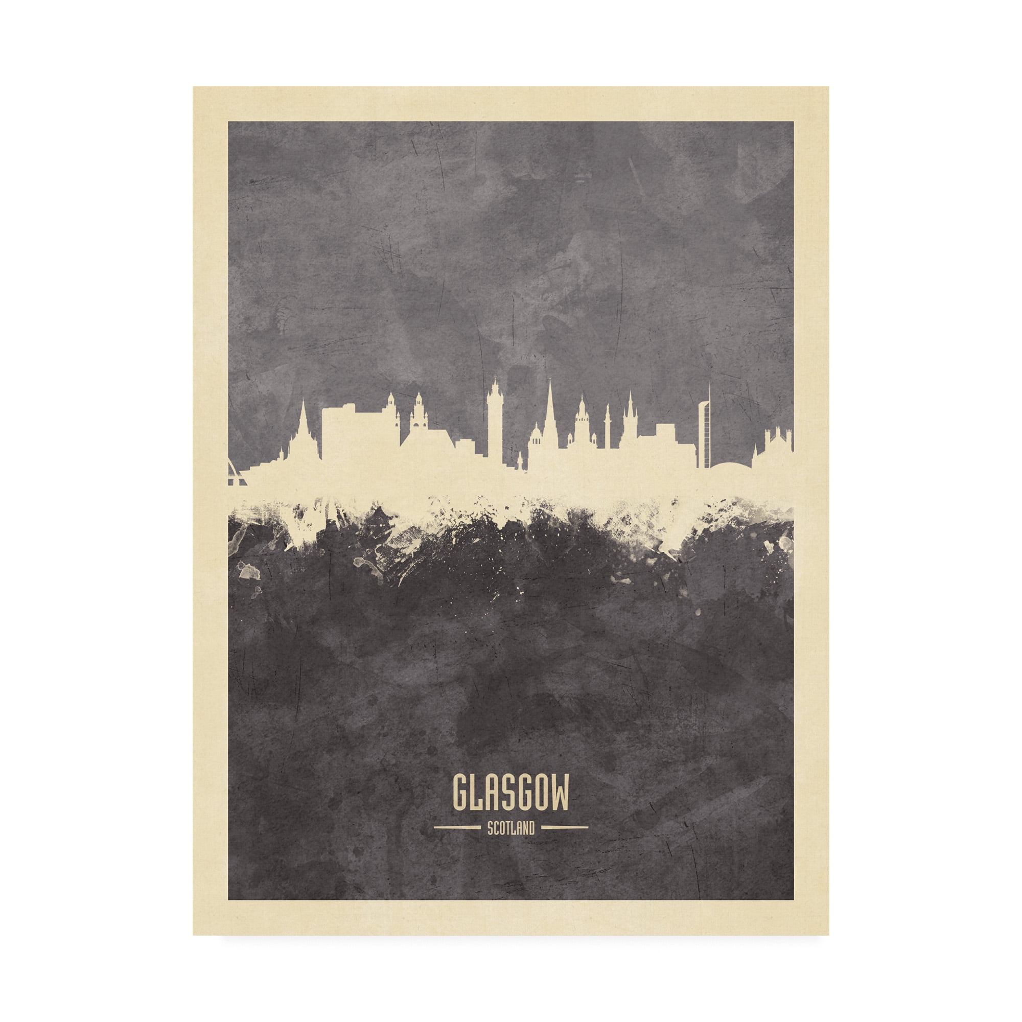 Trademark Fine Art 'Glasgow Scotland Skyline Gray' Canvas Art by Michael Tompsett