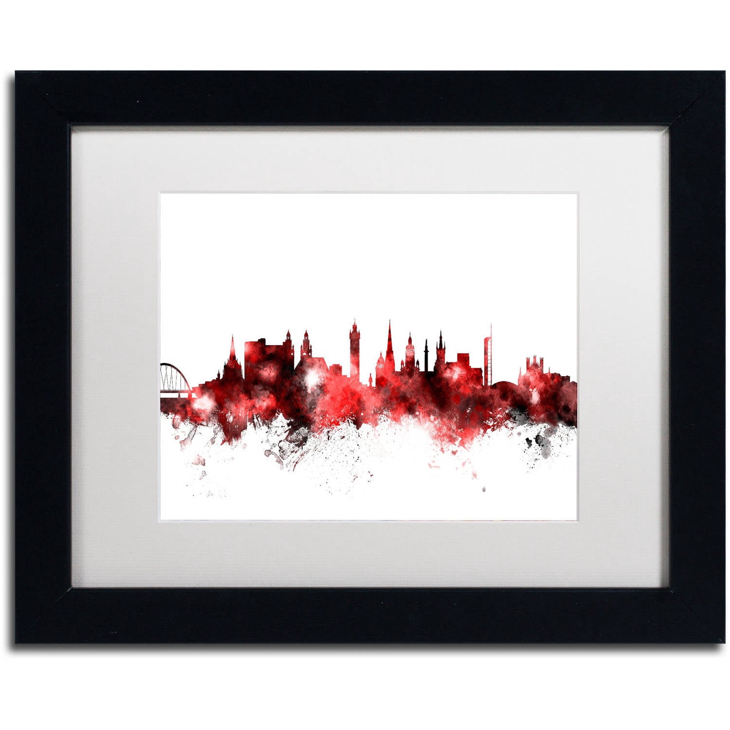 Trademark Fine Art "Glasgow Scotland Skyline Red 2" Canvas Art by Michael Tompsett, White Matte, Black Frame