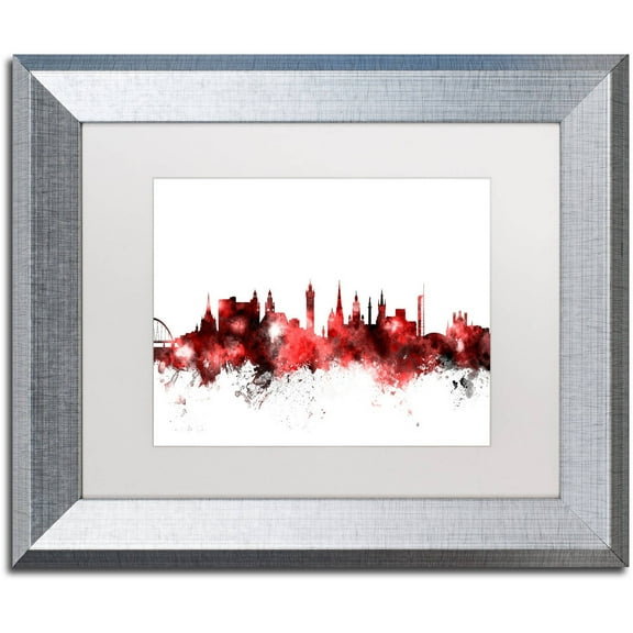 Trademark Fine Art "Glasgow Scotland Skyline Red 2" Canvas Art by Michael Tompsett, White Matte, Silver Frame