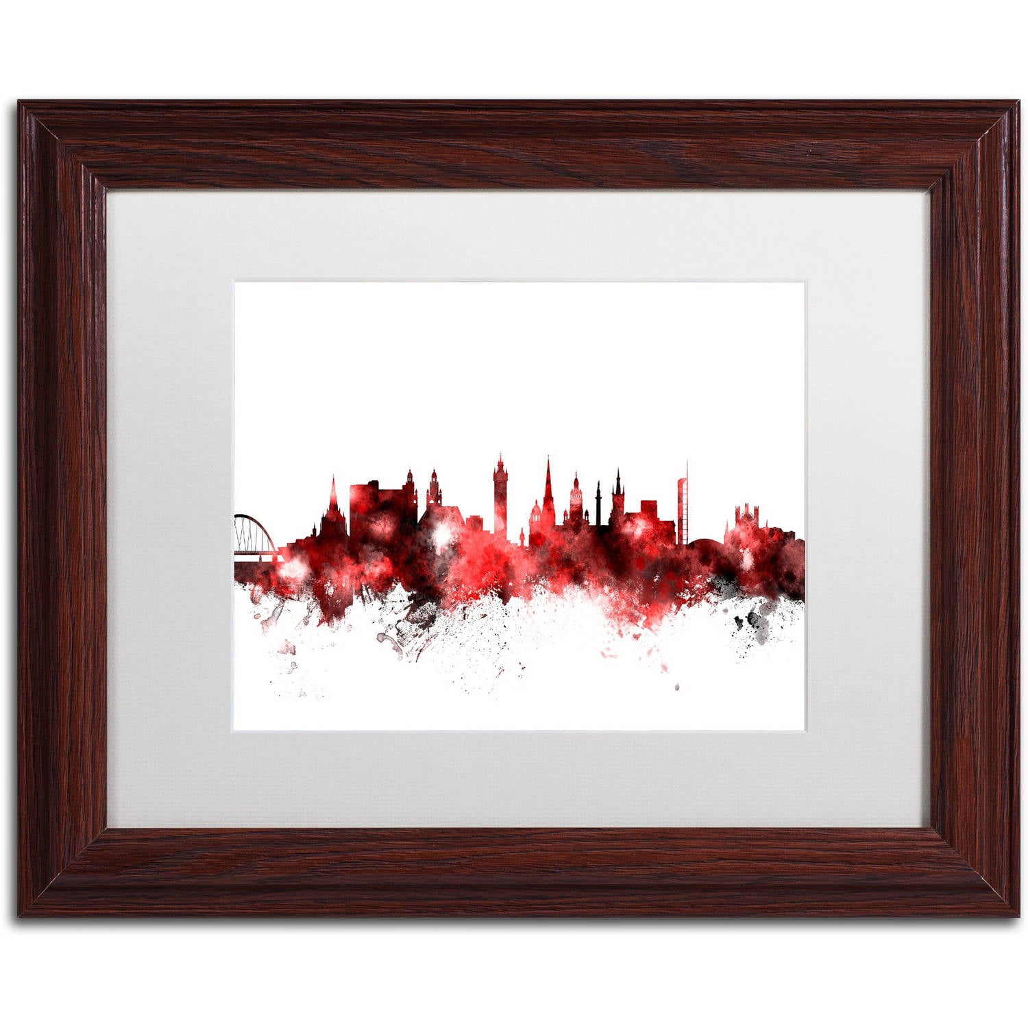 Trademark Fine Art "Glasgow Scotland Skyline Red 2" Canvas Art by Michael Tompsett, White Matte, Wood Frame