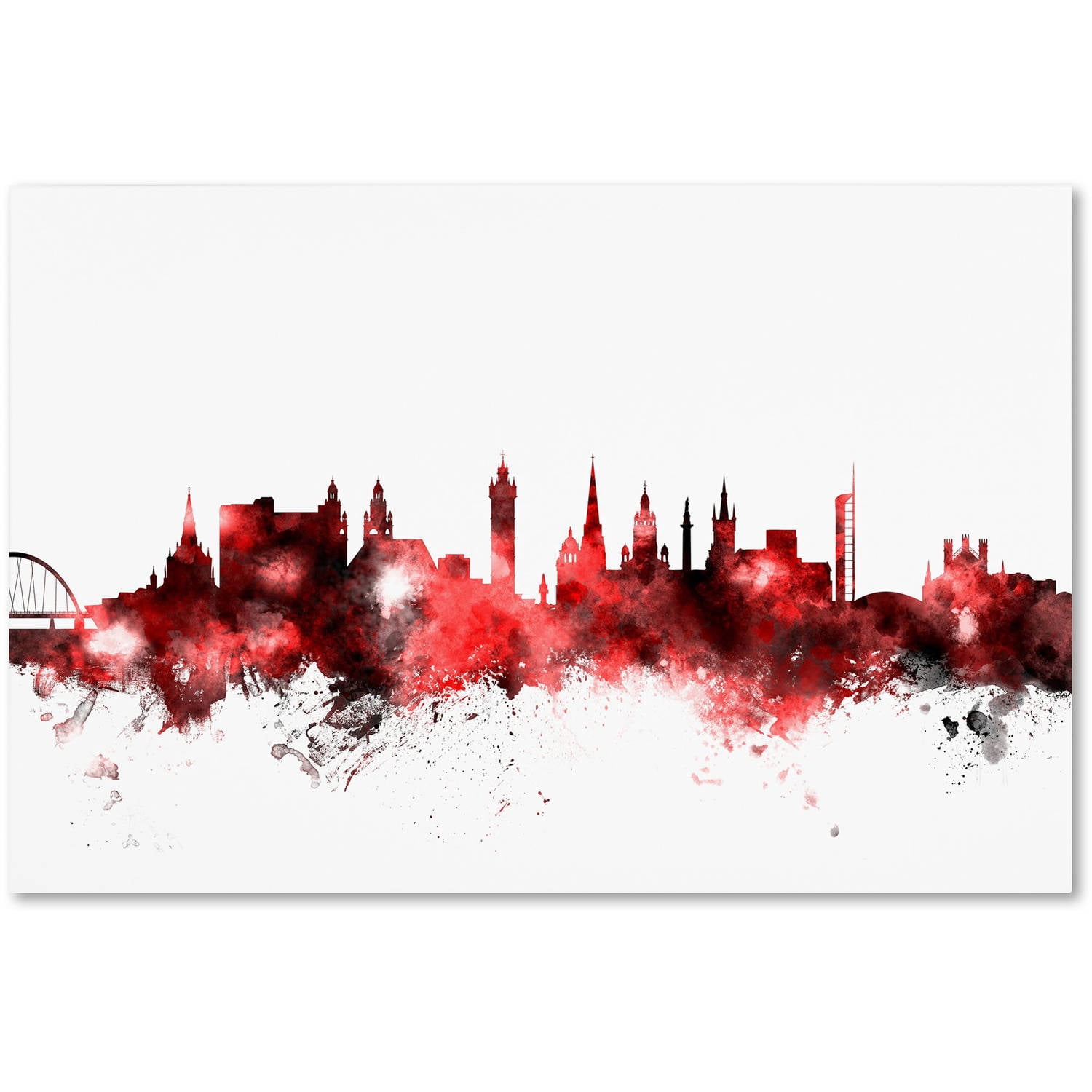Trademark Fine Art "Glasgow Scotland Skyline Red 2" Canvas Art by Michael Tompsett