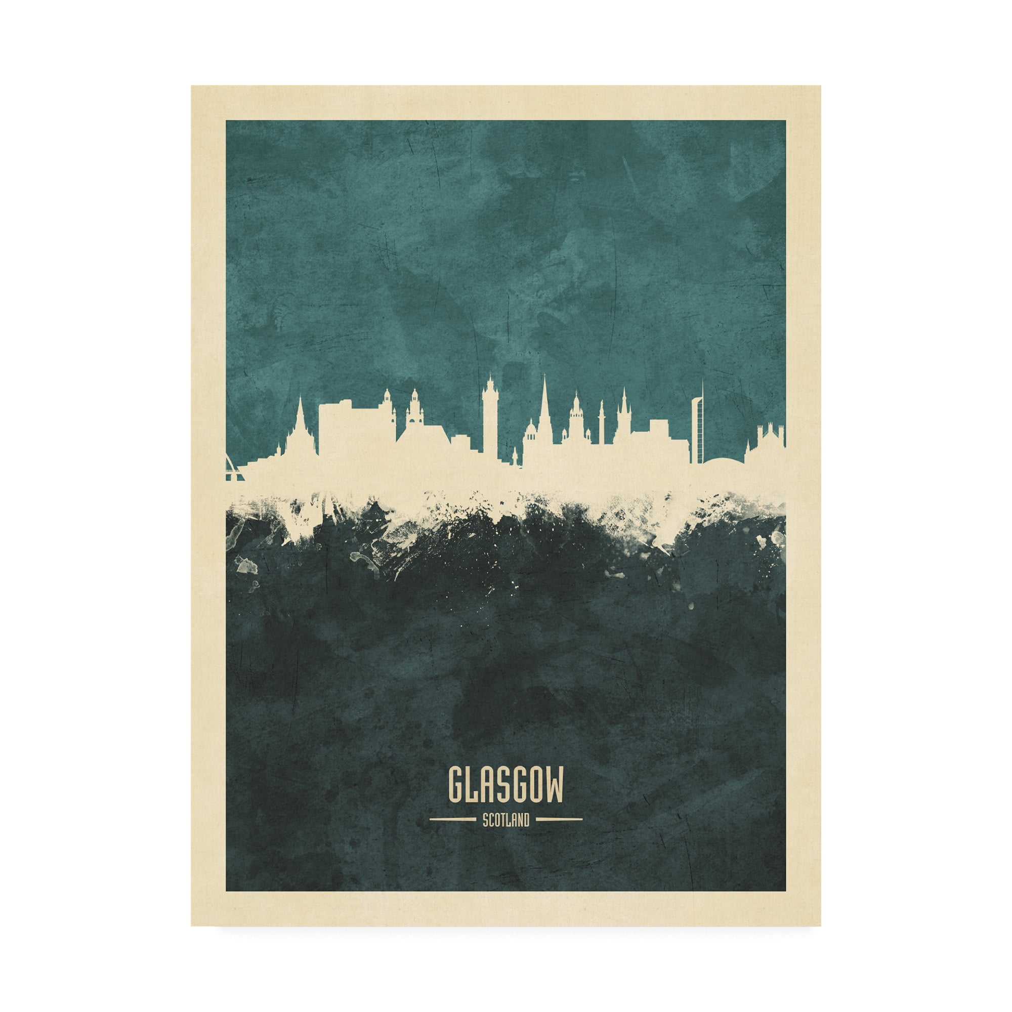 Trademark Fine Art 'Glasgow Scotland Skyline Teal' Canvas Art by Michael Tompsett