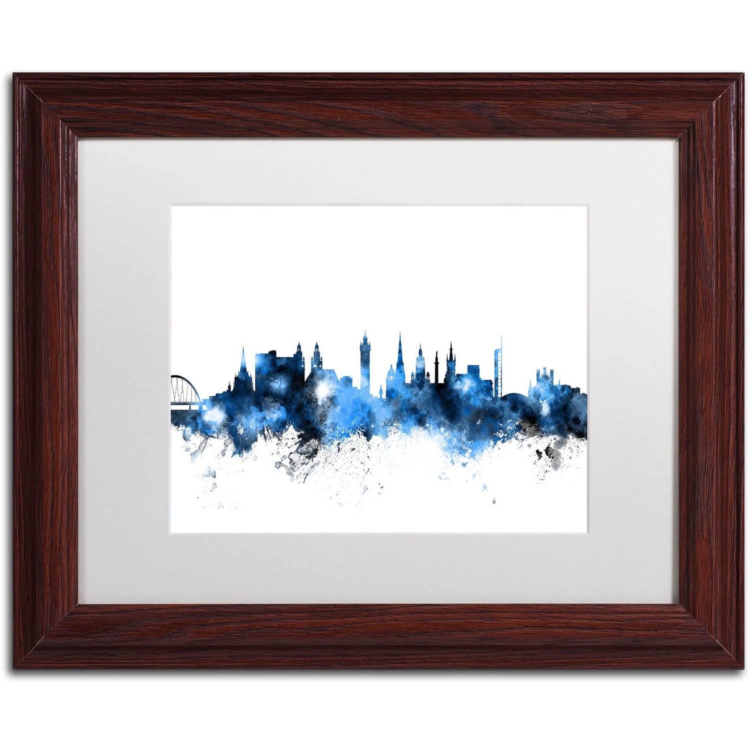 Trademark Fine Art "Glasgow Scotland Skyline White" Canvas Art by Michael Tompsett, White Matte, Wood Frame