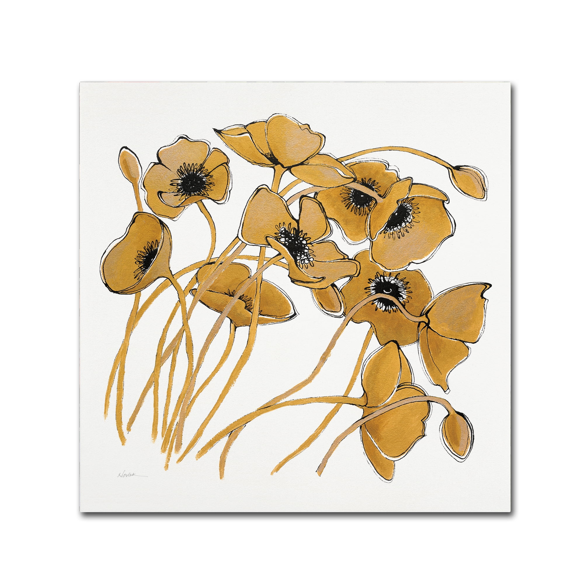 Gold and Black Line Poppies Canvas Art