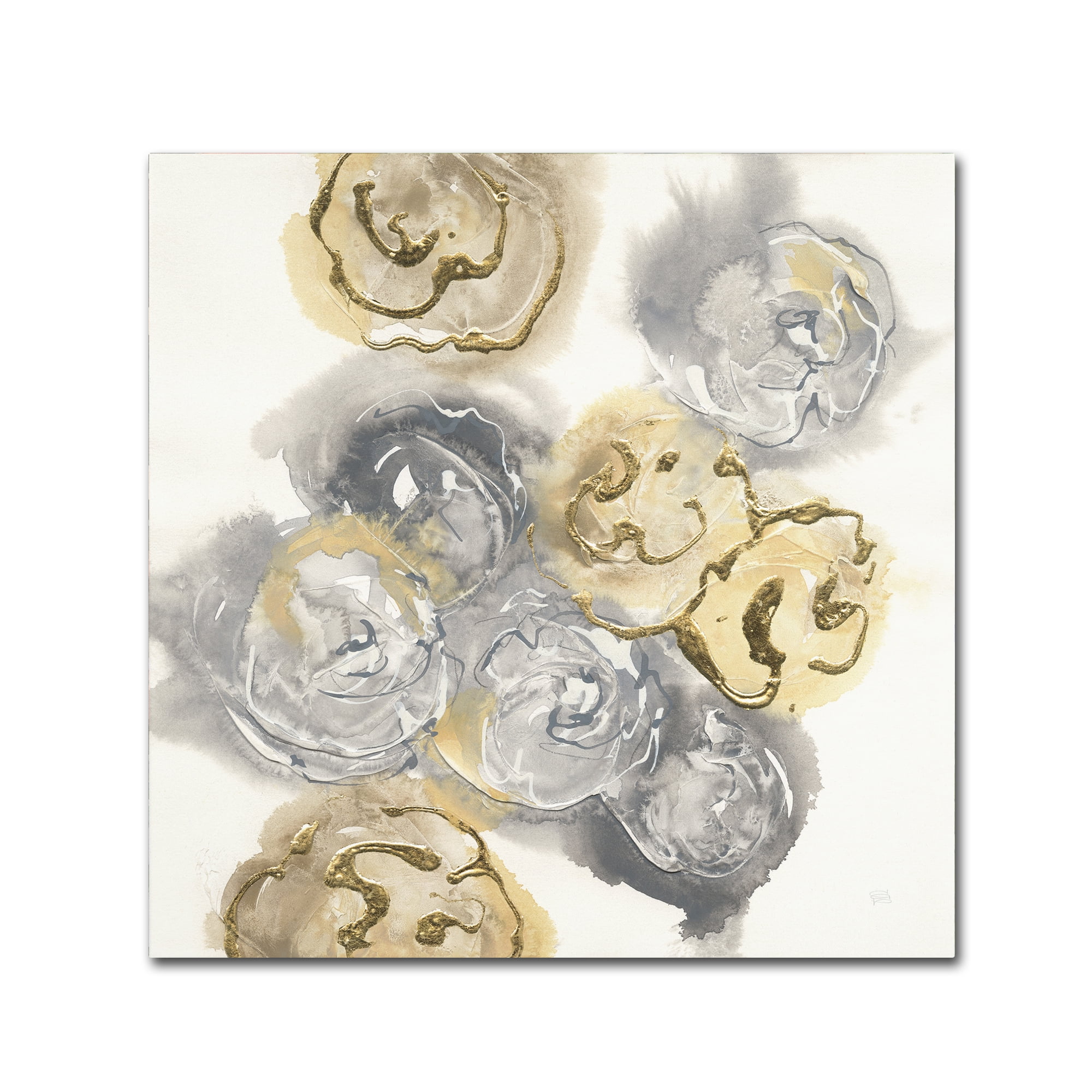 Gold and Gray Abstract Floral Canvas Art, 14 x 14