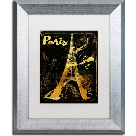 Trademark Fine Art "Gold Eiffel" Canvas Art by Color Bakery, White Matte, Silver Frame