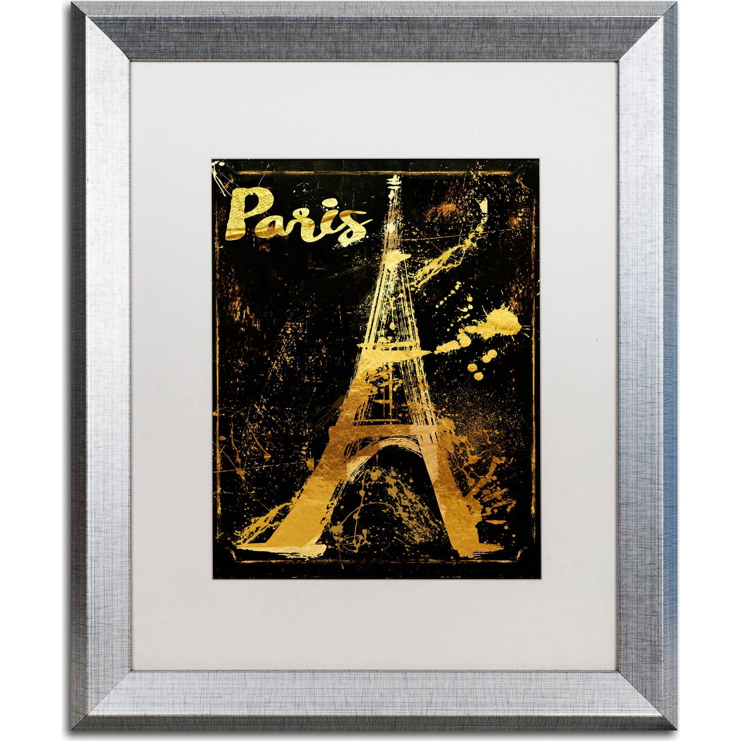 Trademark Fine Art "Gold Eiffel" Canvas Art by Color Bakery, White Matte, Silver Frame