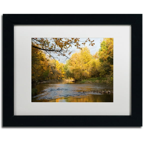 Trademark Fine Art "Golden Autumn River" Canvas Art by Kurt Shaffer, White Matte, Black Frame