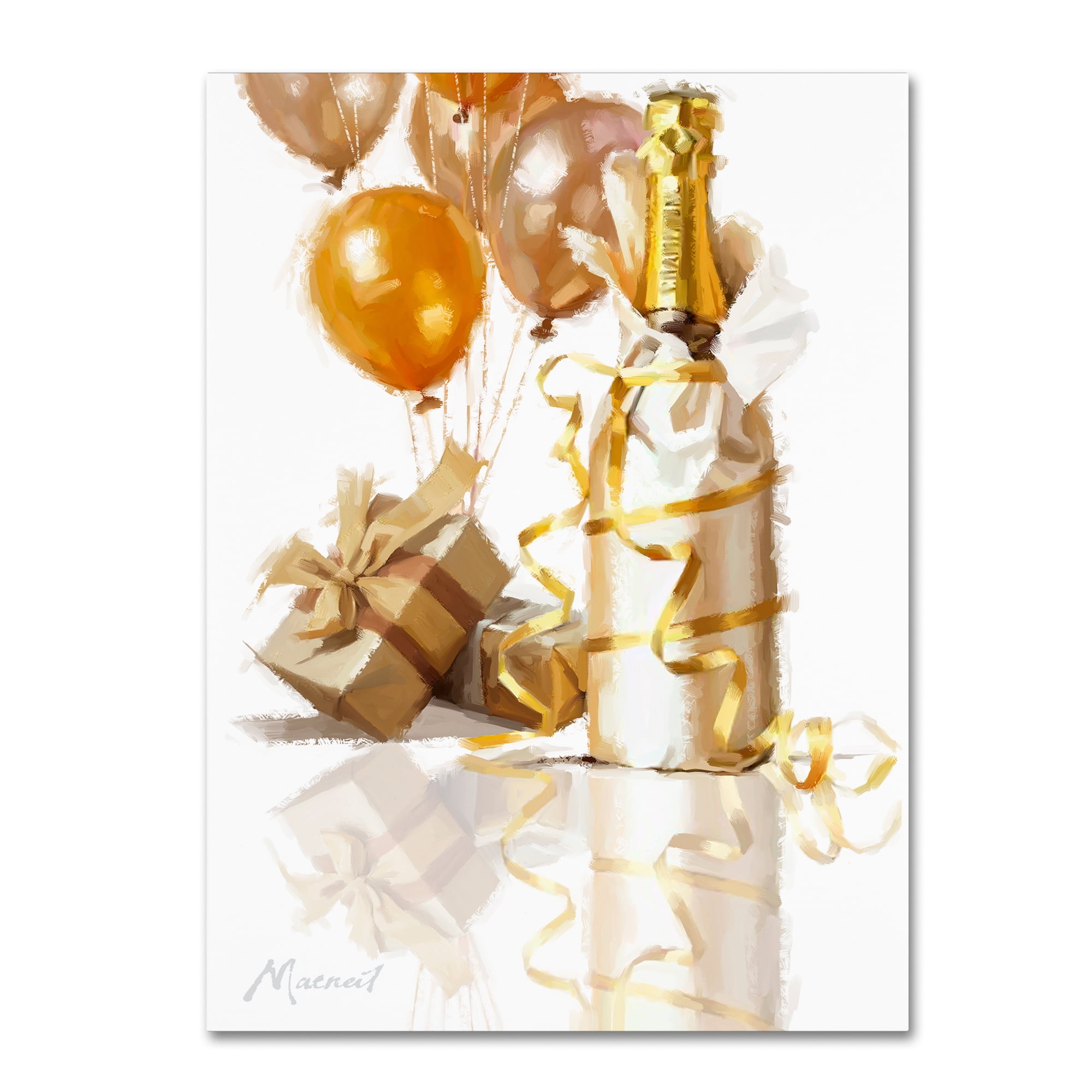 Golden Celebration Champagne and Gifts Canvas Art in Gold and Beige