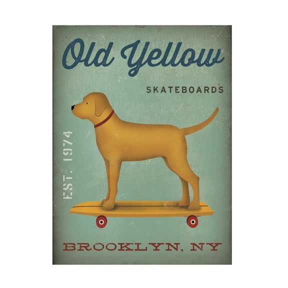 Trademark Fine Art 'Golden Dog on Skateboard' Canvas Art by Ryan Fowler