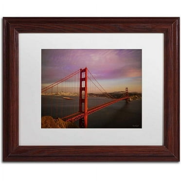 Trademark Fine Art "Golden Gate Bridge" Canvas Art by David Ayash, White Matte, Wood Frame