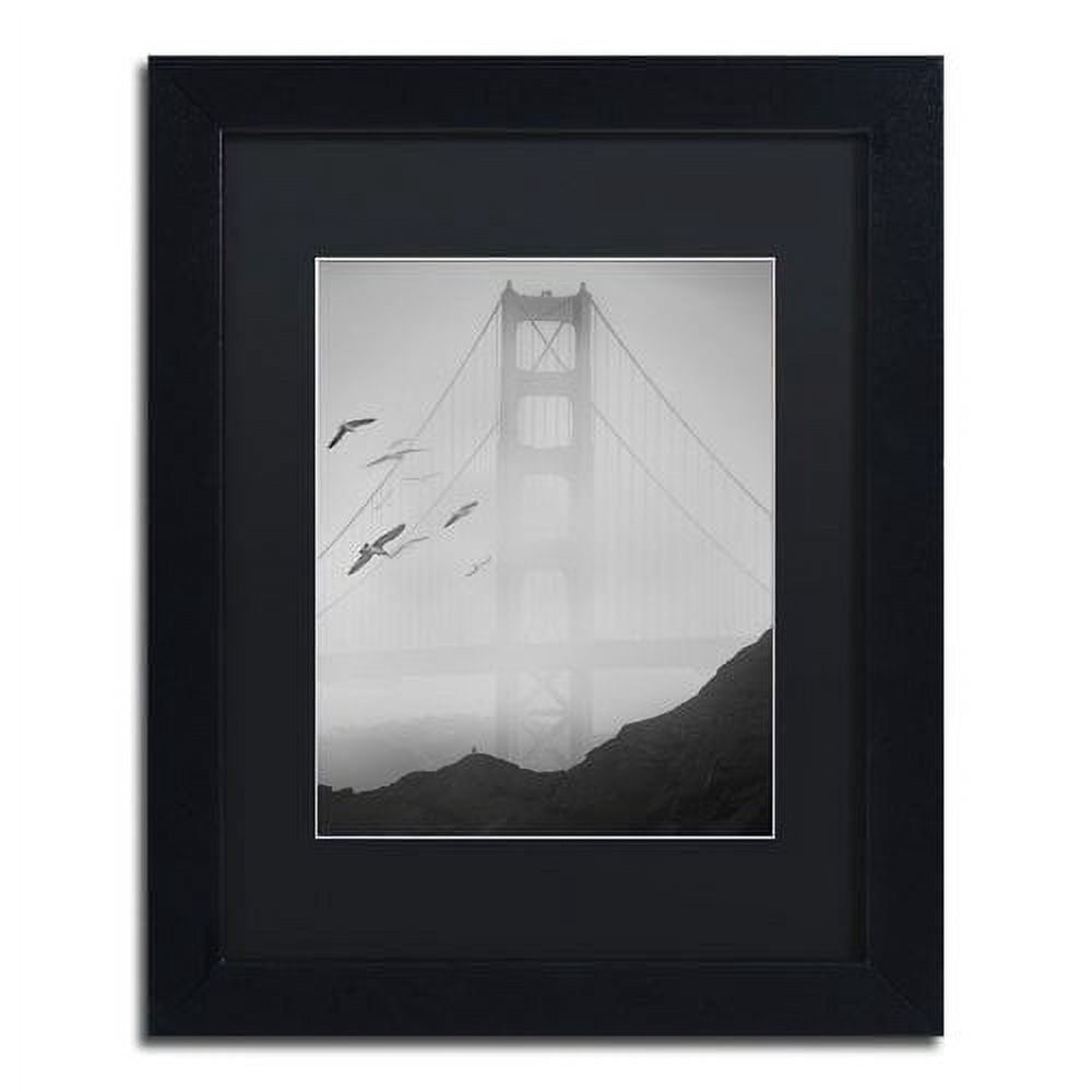 Trademark Fine Art "Golden Gate Pier and Birds I" Canvas Art by Moises Levy Black Matte, Black Frame