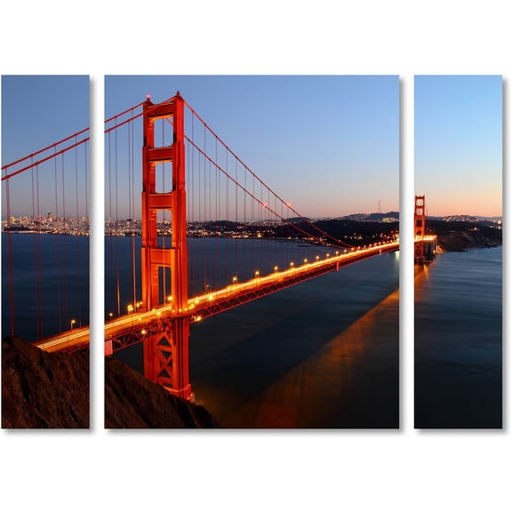 Trademark Fine Art "Golden Gate SF" Canvas Art by Pierre Leclerc Three Panel Set