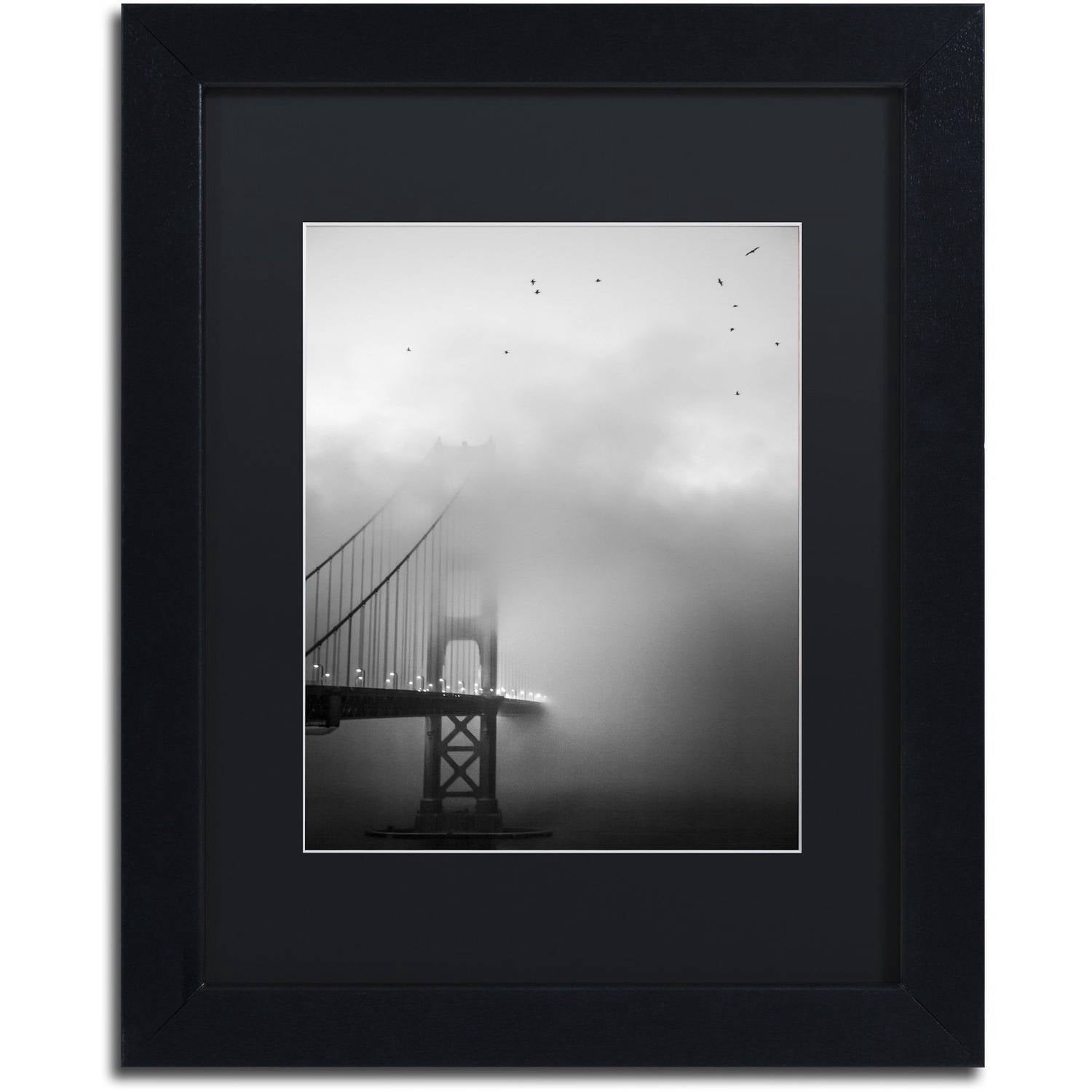 Trademark Fine Art "Golden Gate and Birds" Canvas Art by Moises Levy Black Matte, Black Frame
