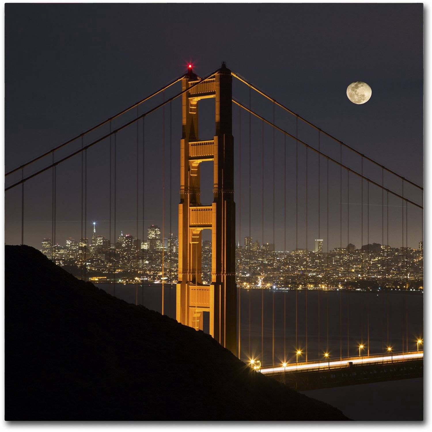 Trademark Fine Art "Golden Gate and Moon" Canvas Art by Moises Levy