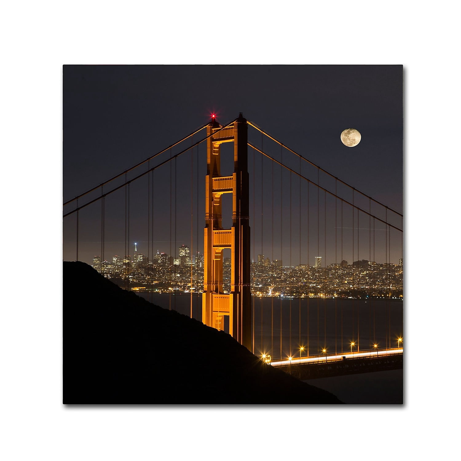 Trademark Fine Art "Golden Gate and Moon" Canvas Art by Moises Levy
