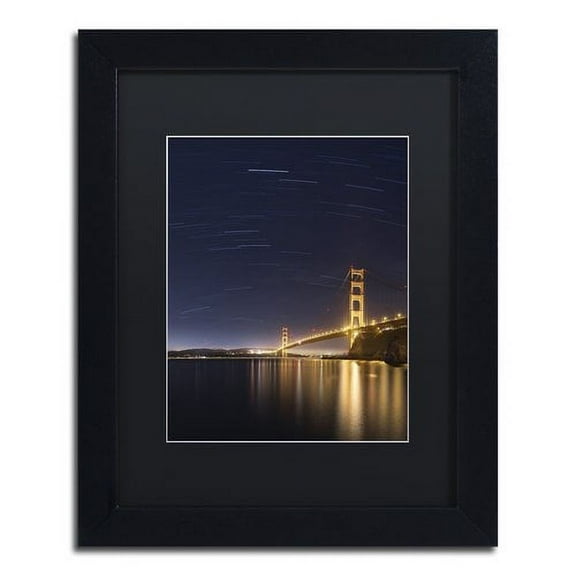 Trademark Fine Art "Golden Gate and Stars" Canvas Art by Moises Levy Black Matte, Black Frame