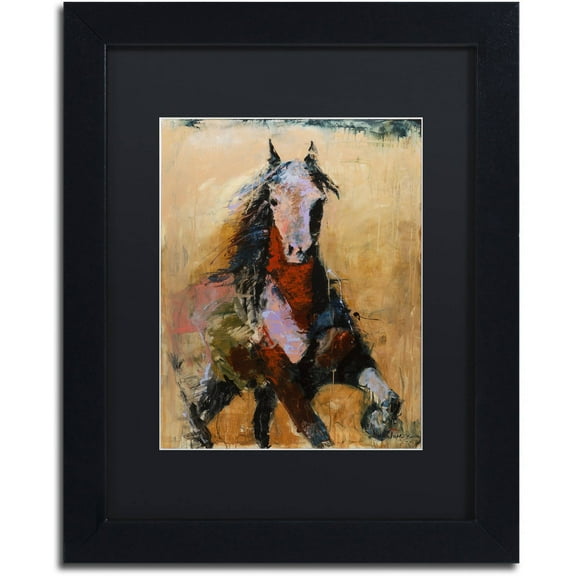 Trademark Fine Art "Golden Horse" Canvas Art by Joarez, Black Matte, Black Frame