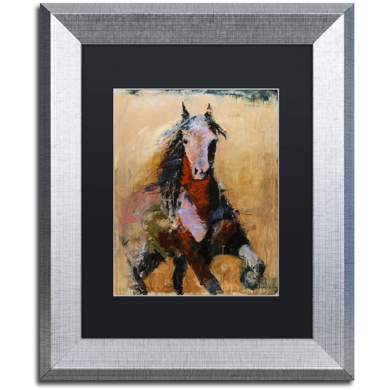 Trademark Fine Art "Golden Horse" Canvas Art by Joarez, Black Matte, Silver Frame