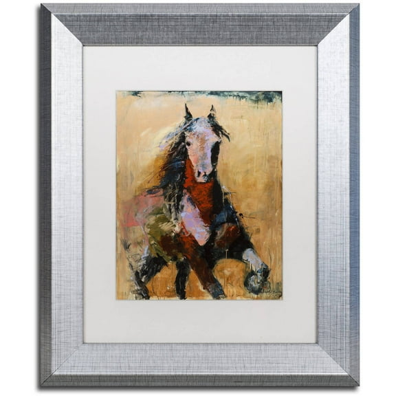 Trademark Fine Art "Golden Horse" Canvas Art by Joarez, White Matte, Silver Frame