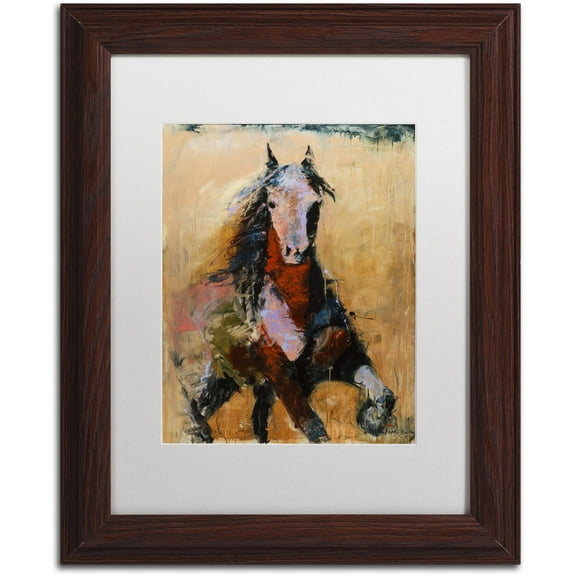 Trademark Fine Art "Golden Horse" Canvas Art by Joarez, White Matte, Wood Frame