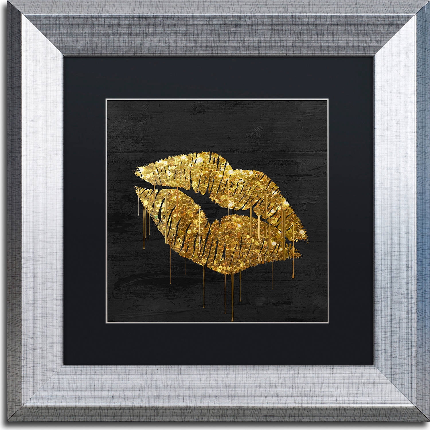 Trademark Fine Art "Golden Lips" Canvas Art by Color Bakery, Black Matte, Silver Frame