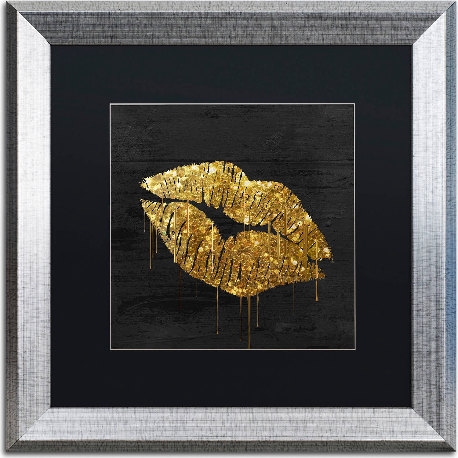 Trademark Fine Art "Golden Lips" Canvas Art by Color Bakery, Black Matte, Silver Frame