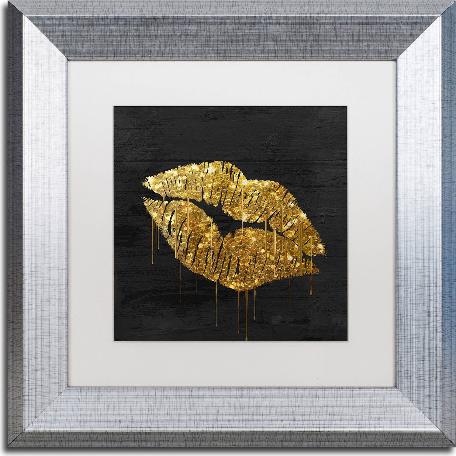 Trademark Fine Art "Golden Lips" Canvas Art by Color Bakery, White Matte, Silver Frame