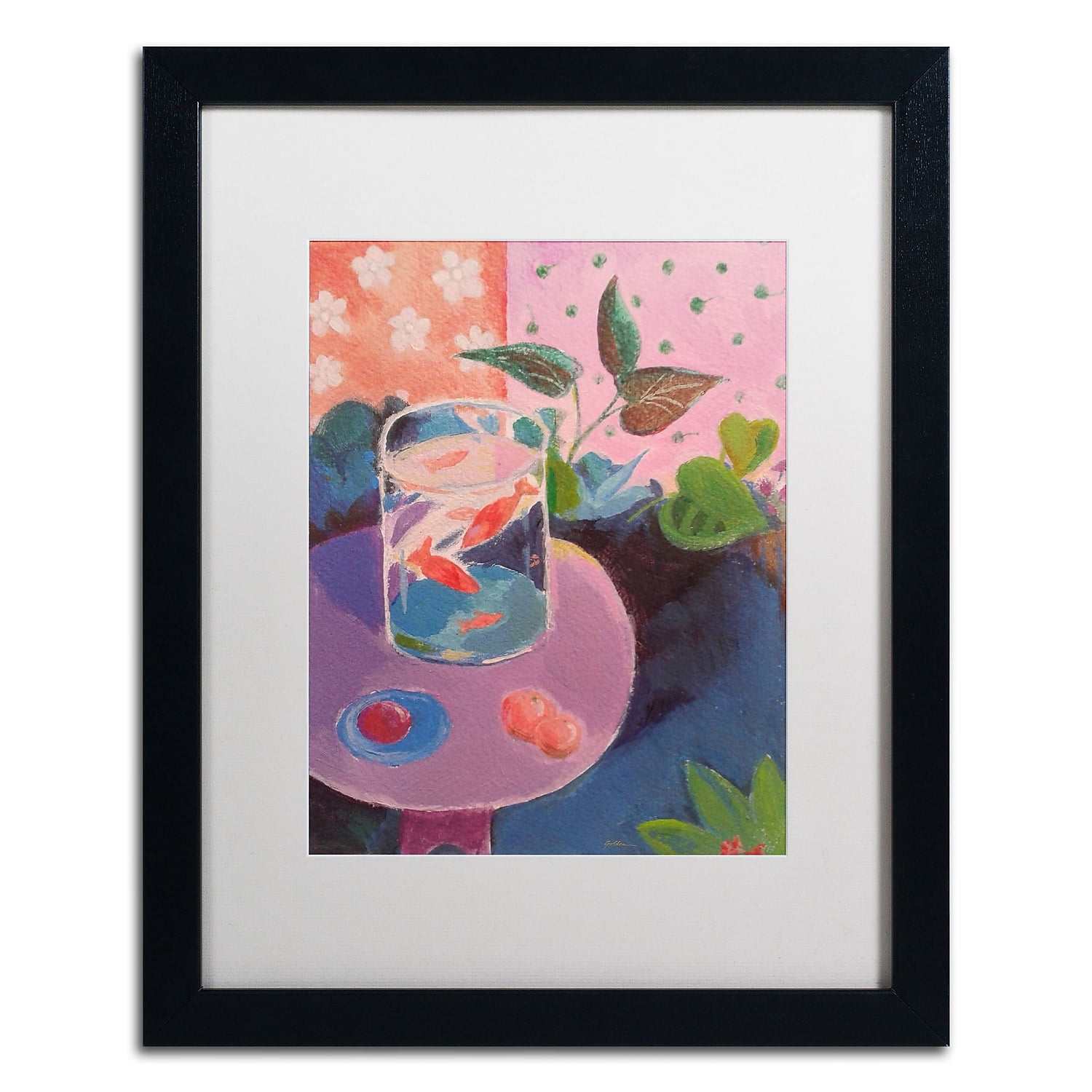 Trademark Fine Art "Goldfish" Canvas Art by Sheila Golden White Matte, Black Frame