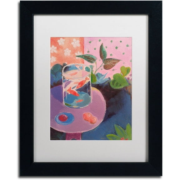 Trademark Fine Art "Goldfish" Canvas Art by Sheila Golden White Matte, Black Frame