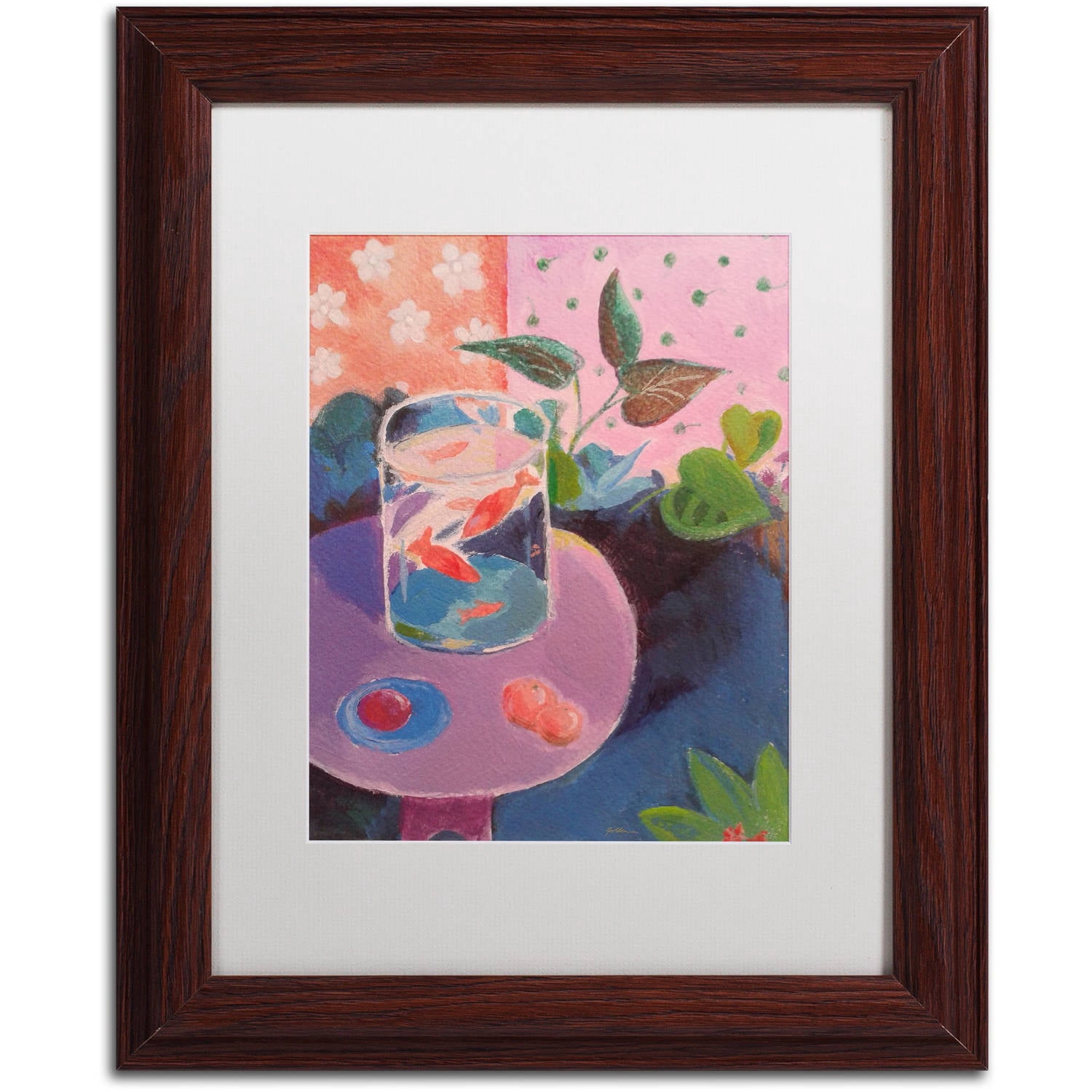 Trademark Fine Art "Goldfish" Canvas Art by Sheila Golden White Matte, Wood Frame