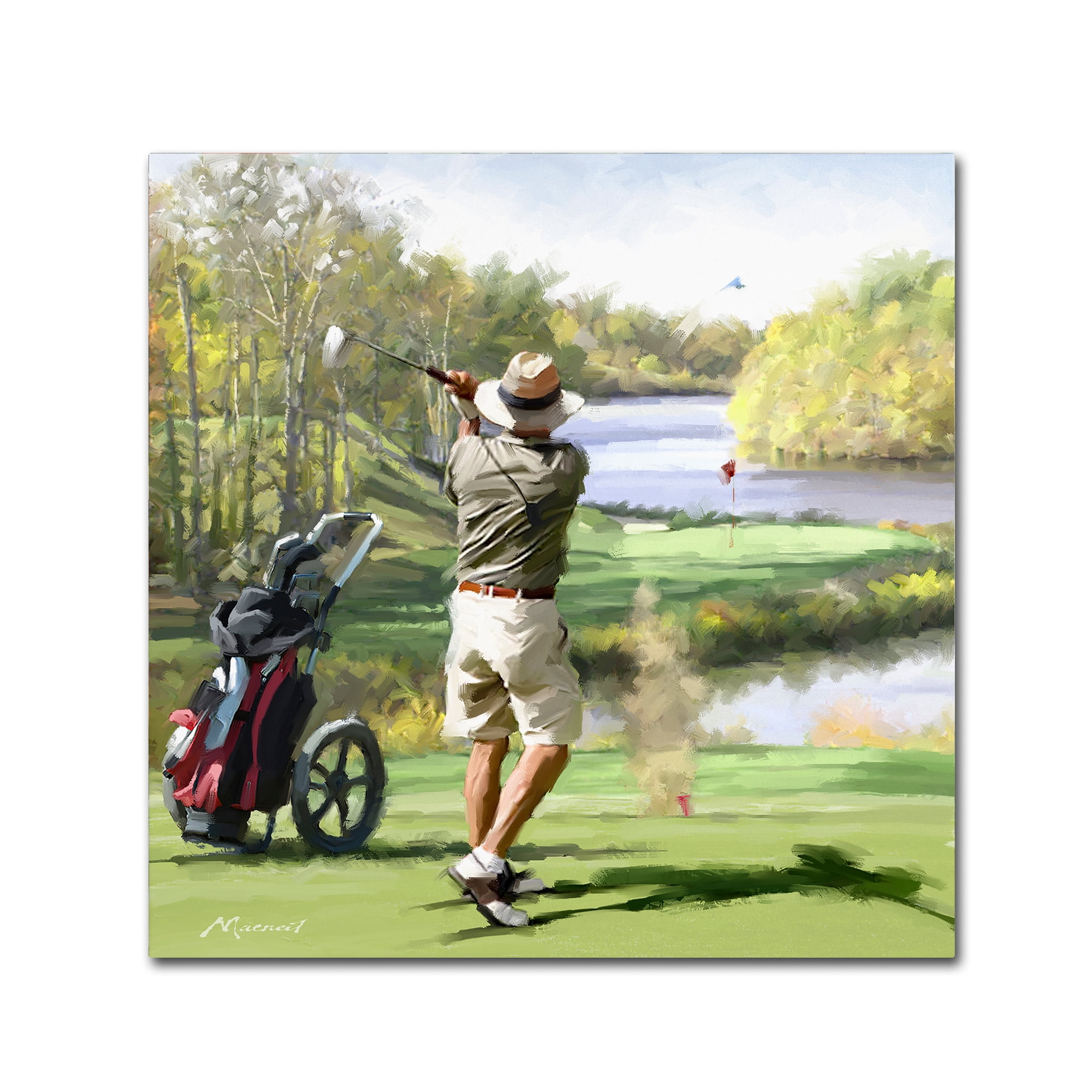 Modern Sports Golfer Canvas Art in Green and Beige