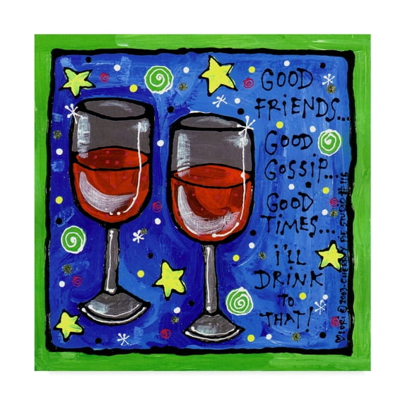 Trademark Fine Art 'Good Friends Wine' Canvas Art by Cherry Pie Studios