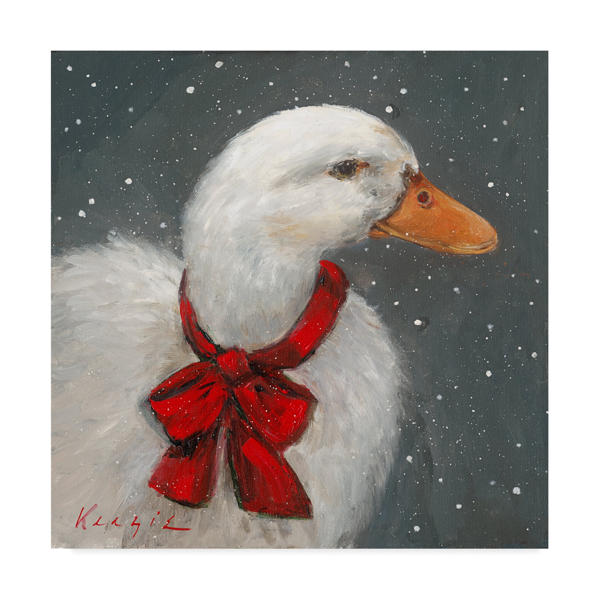 Trademark Fine Art 'Goose Red Xmas Bow' Canvas Art by Mary Miller Veazie