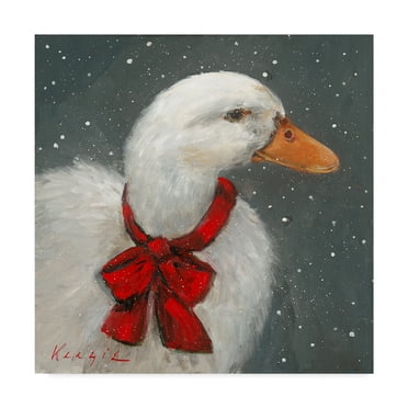 Trademark Fine Art 'Goose Red Xmas Bow' Canvas Art by Mary Miller Veazie