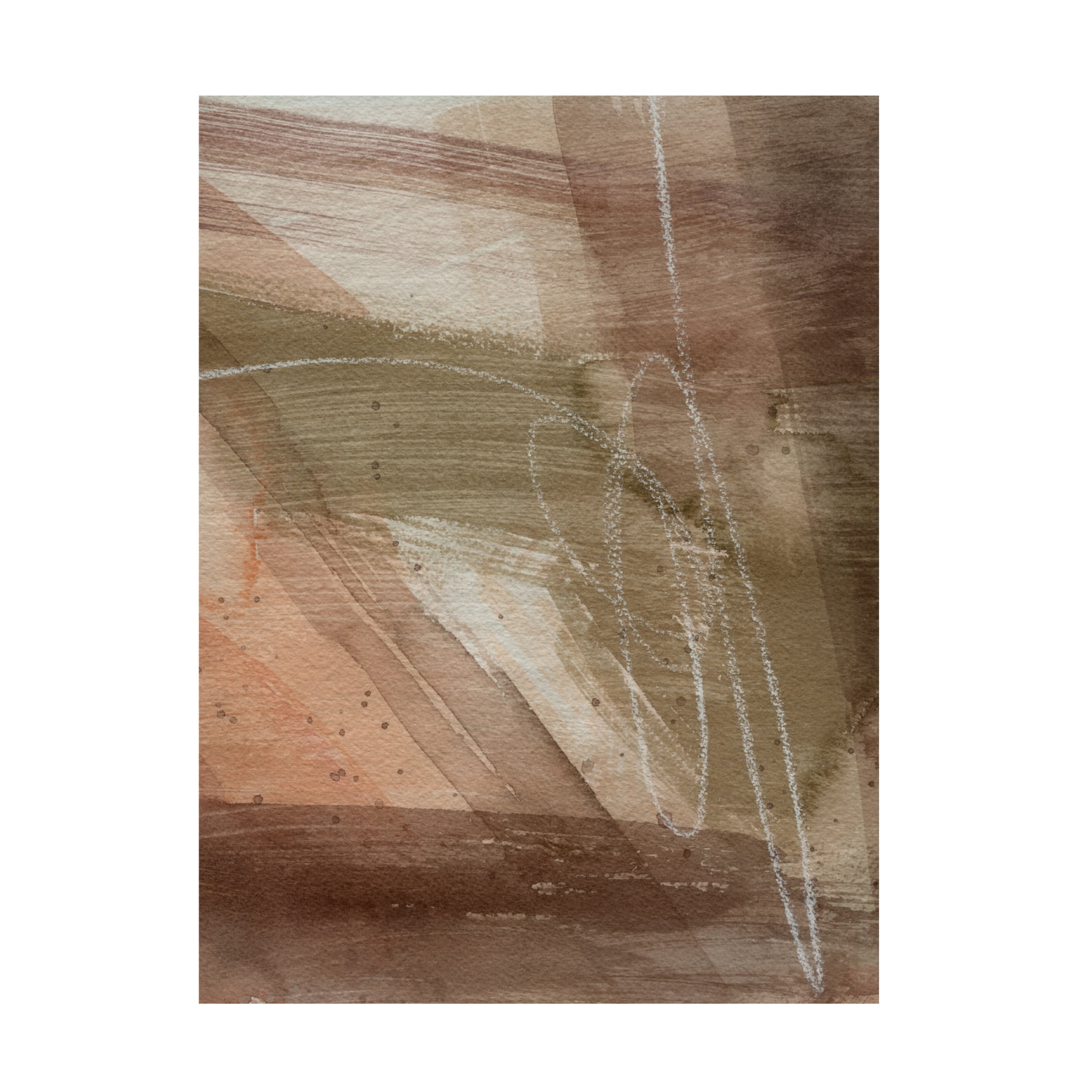 Modern Abstract Brown and White Canvas Art with Wood Frame