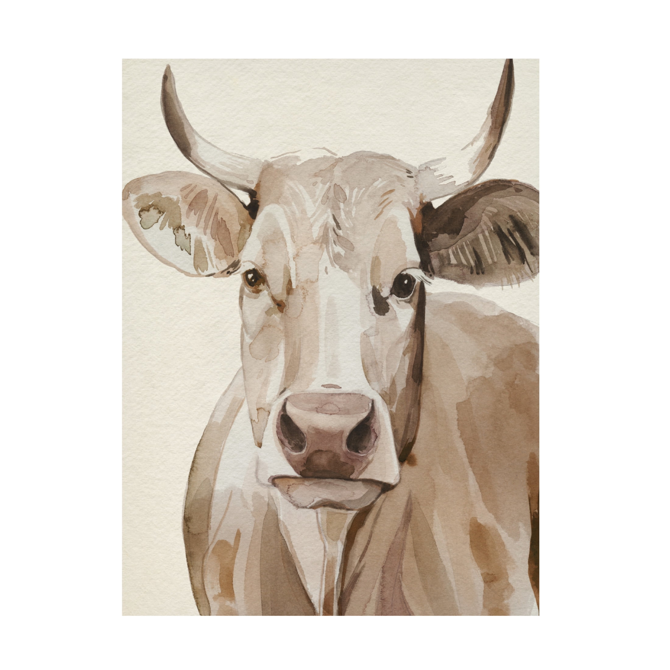 Sepia Cow Portrait Canvas Art in Mixed Media, 18 x 24