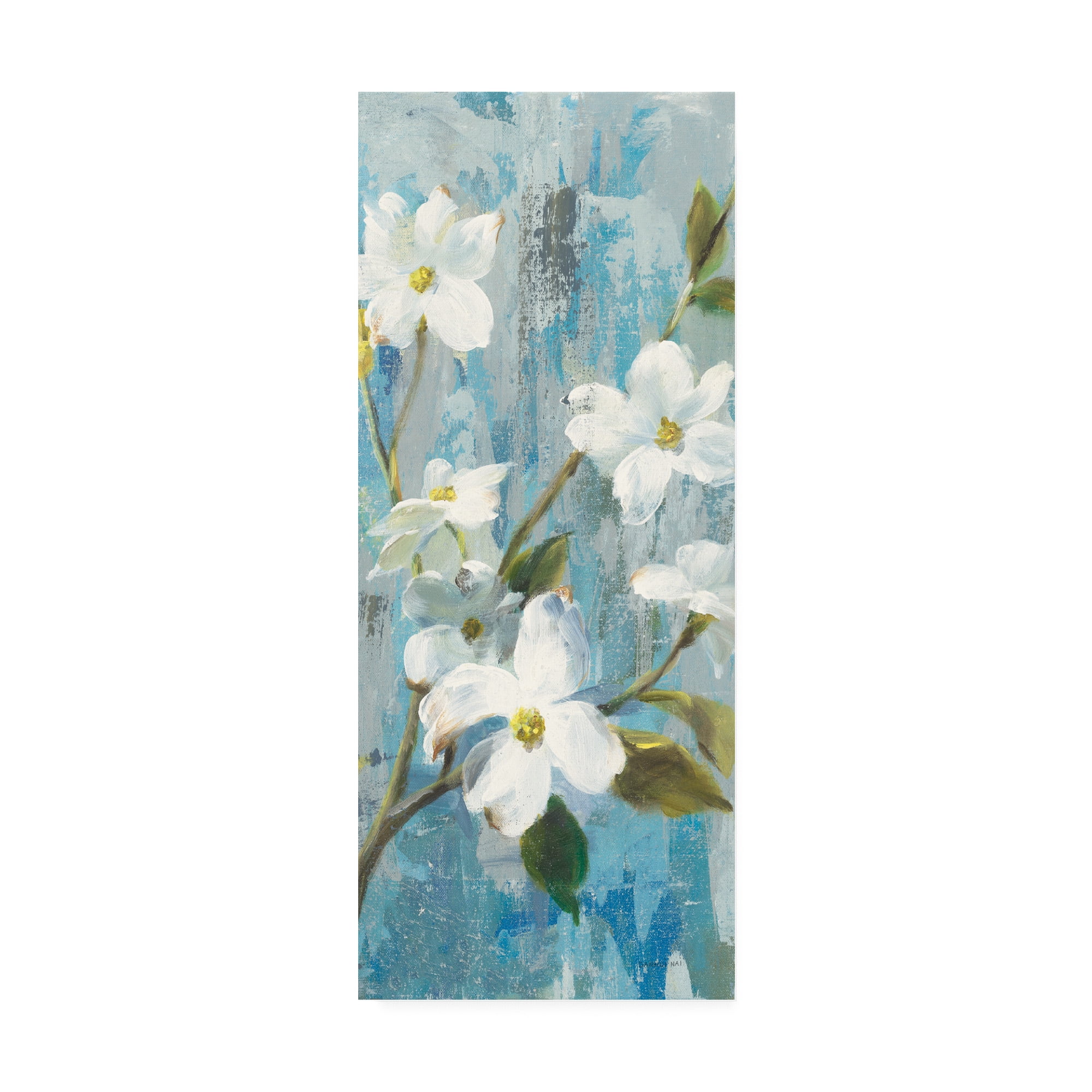 Graceful Magnolia Floral Canvas Print in Blue and White