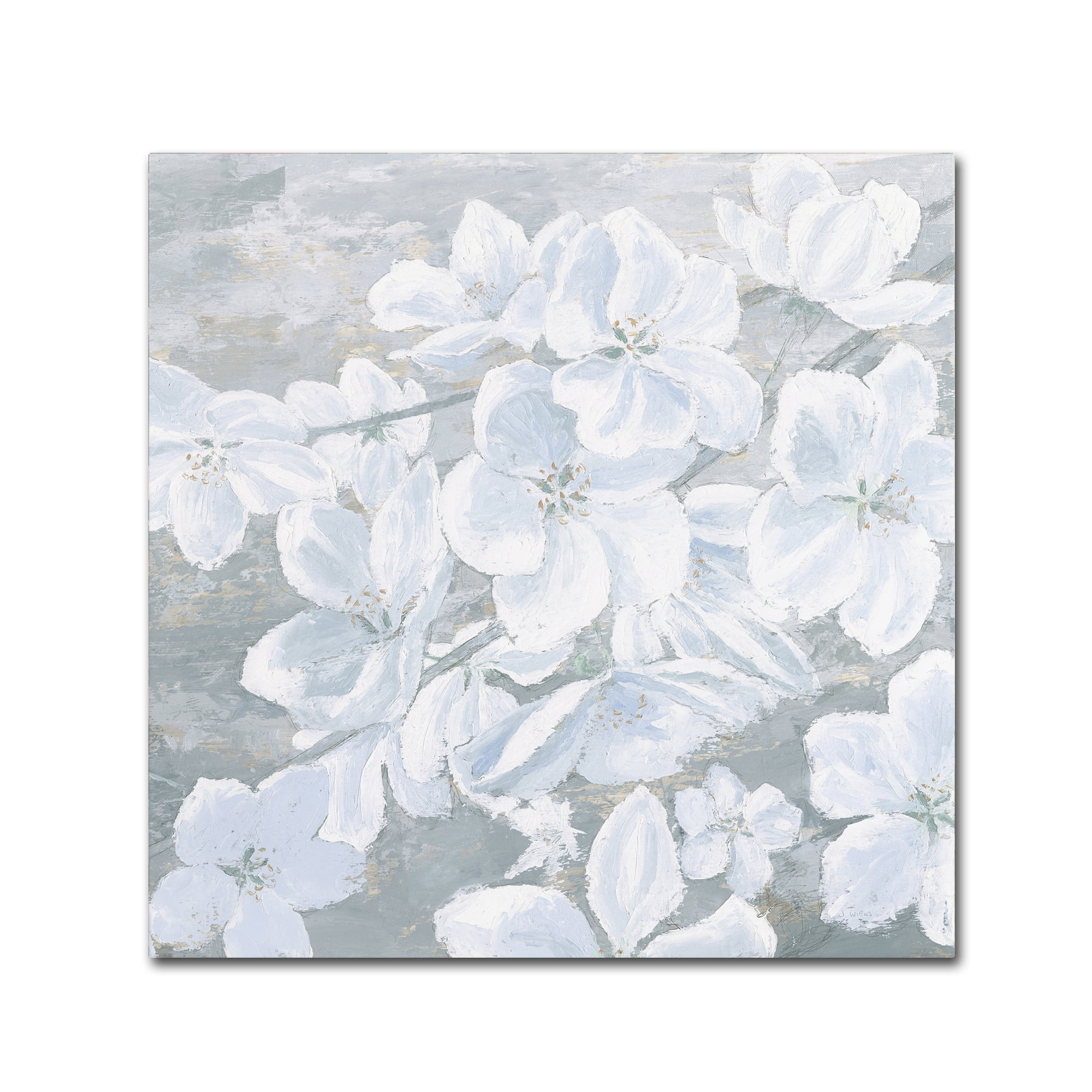 White Floral Canvas Art on Gray Background, 18" x 18"