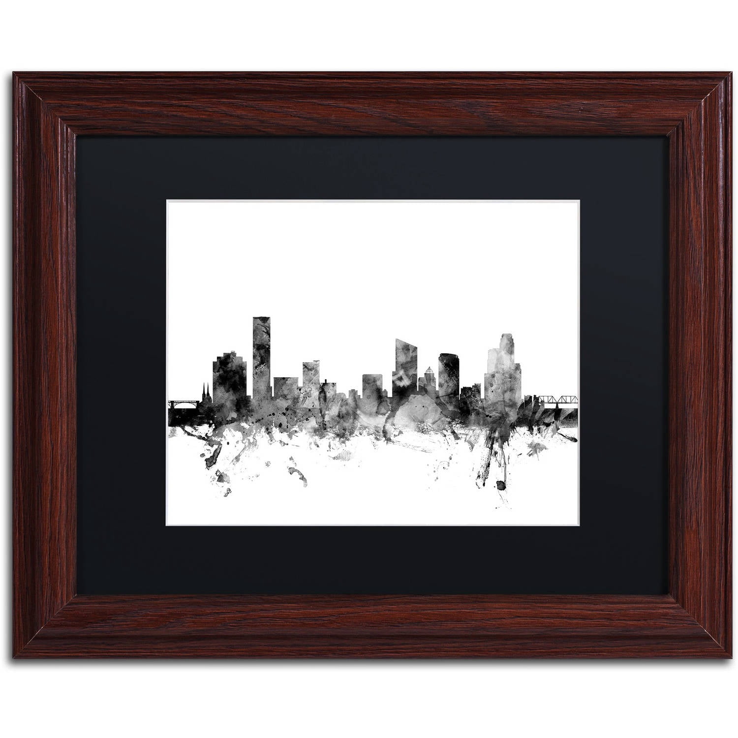 Trademark Fine Art "Grand Rapids MI Skyline B&W" Canvas Art by Michael Tompsett, Black Matte, Wood Frame