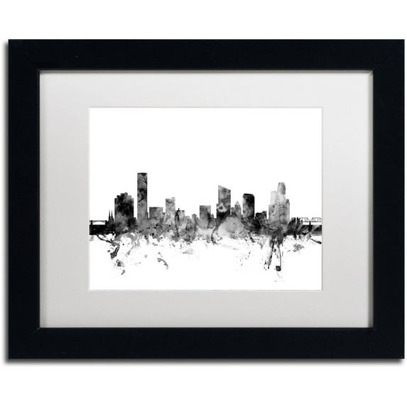 Trademark Fine Art "Grand Rapids MI Skyline B&W" Canvas Art by Michael Tompsett, White Matte, Black Frame
